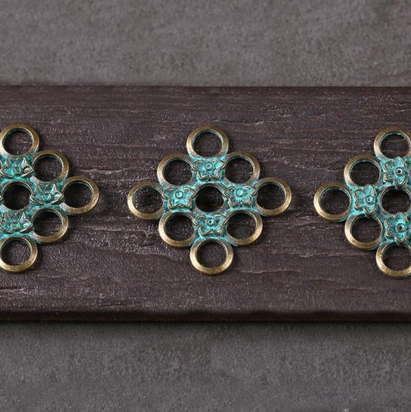 

handmade diy charms retro wiping green nine-hole hollow flower pendant daxd035 charm mix order, Bronze;silver
