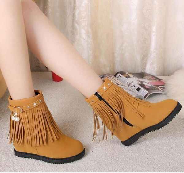 

boots women breathable classic elegant fashion flock warm cancise pumps winter soft and comfortable wedges casual, Black
