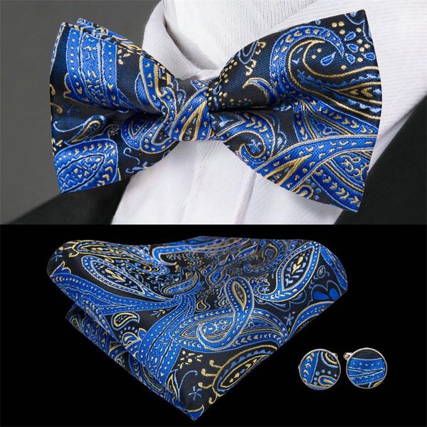 

2021 classic paisley bow ties set mens fashion bowtie handkerchief cufflinks sets 17 styles wedding party business cufflinks handkerchie, White
