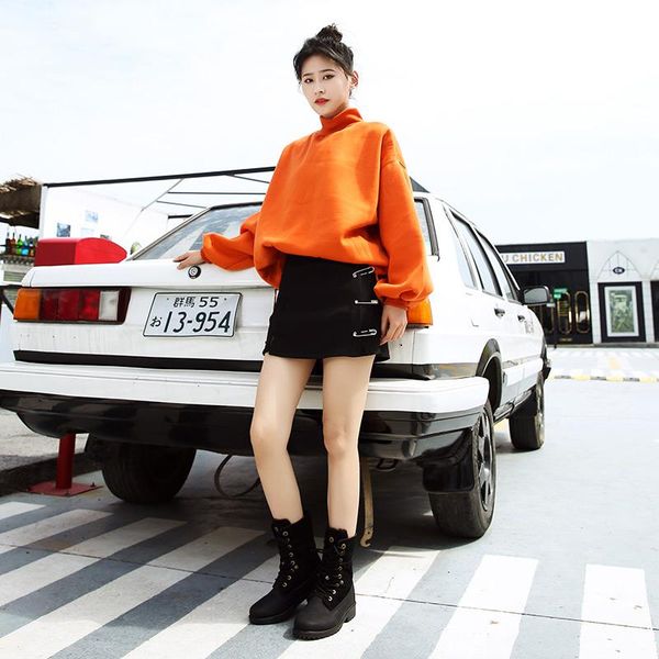 

boots 2021 ankle waterproof warm women flat quality pu leather platform cow muscle sole winter shoes woman, Black