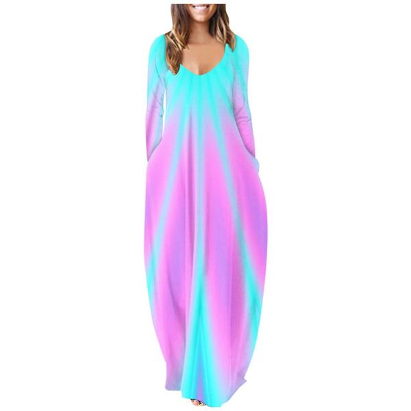 

casual dresses tie dye gradient long sleeve autumn for women boho beach holiday sundres o neck loose pullover with pocket vestidos, Black;gray