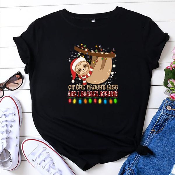 

women's t-shirt 5xl plus size cotton t shirt women short sleeve summer graphic tshirts cute christmas sloth print female oversized clo, White
