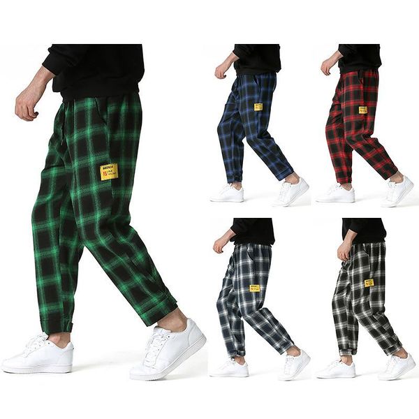 

men's pants plaid joggers man black polyester comfortable pant summer casual streetwear loose trouser japanese trendy sweatpants