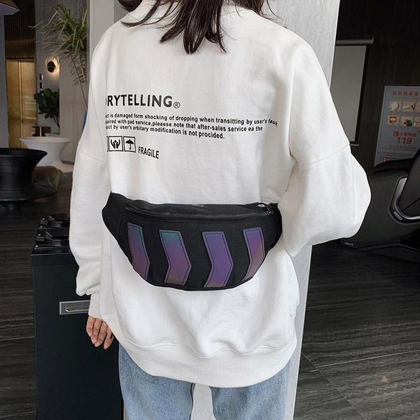 

waist bags reflective men bag canvas belt female street hip hop fanny pack shoulder crossbody chest
