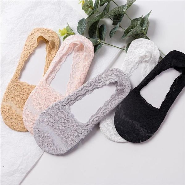 

socks & hosiery summer ladies lace boat casual invisible breathable non-slip comfortable cotton thin, Black;white