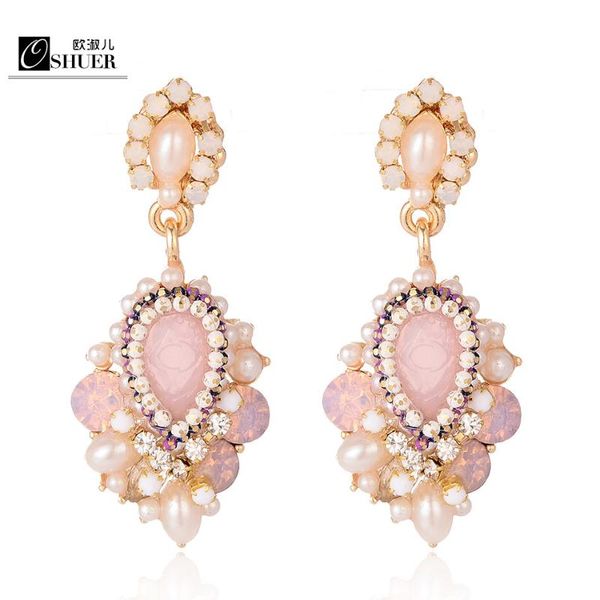 

dangle & chandelier oshuer fashion drop earrings for women gold-color rhinestone crystal ear brincos jewelry gift, Silver