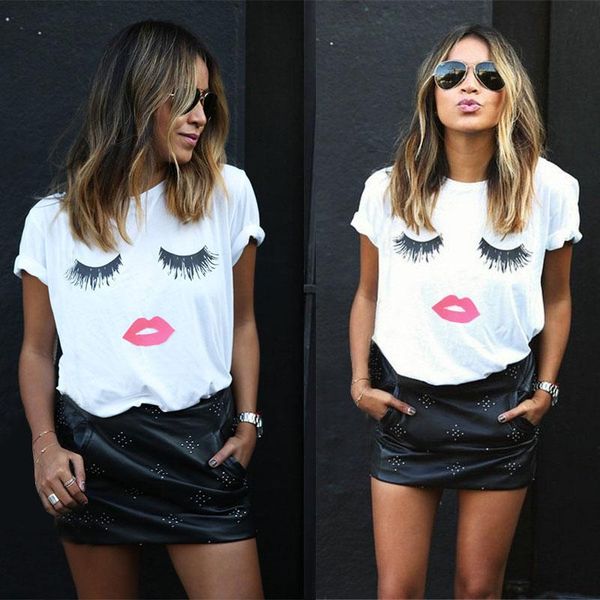 

women's t-shirt women short sleeve loose casual printed summer tee tc21, White