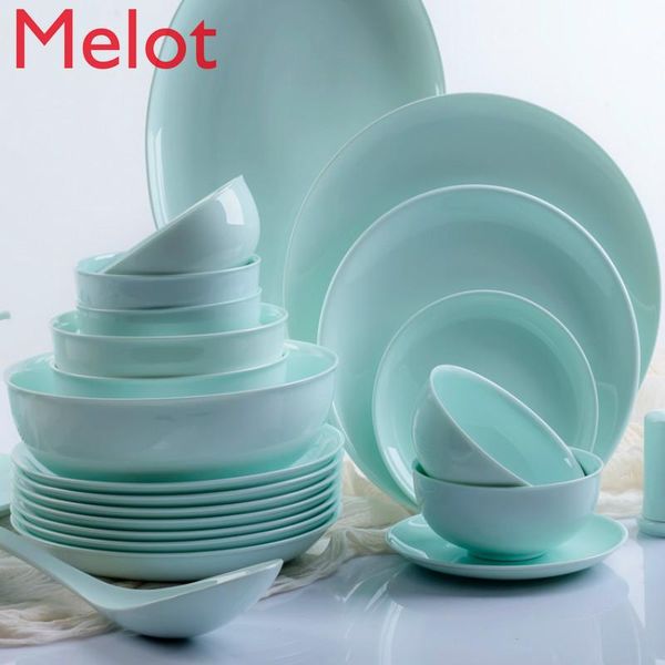 

household chinese style simple jingdezhen ceramic and celadon tableware set underglaze color bowl plate combination bowls