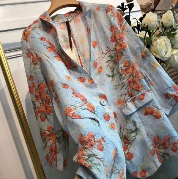 

women's suits & blazers women vintage colors floral printed casual blazer jacket single button elegant ladies loose fit linen holiday s, White;black