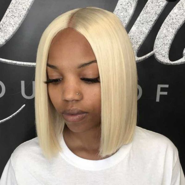 

lace wigs t part short bob human hair wig brazilian colored 613 blonde for black women, Black;brown