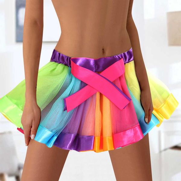 

skirts mini women high waist bodycon skirt womens rainbow elastic 3 layered short tutu dancing 2021, Black
