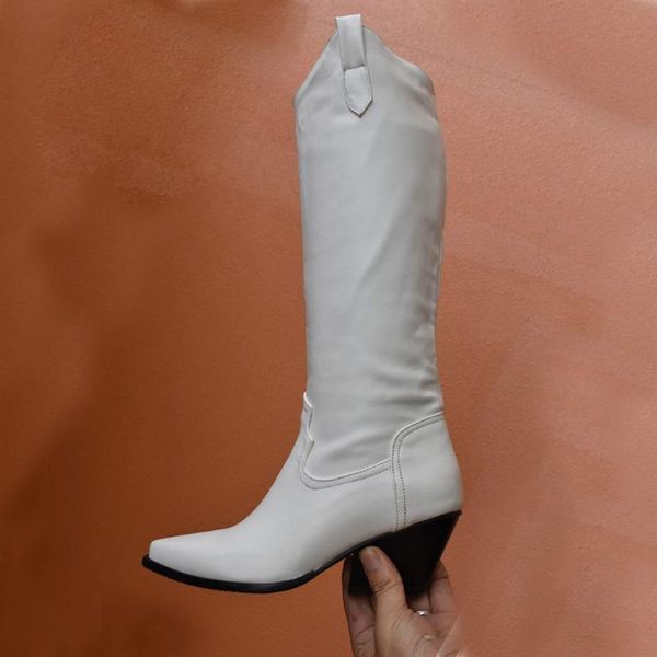 

boots women's high heel knee-high knight white black casual booties large size woman winter shoes zapatos
