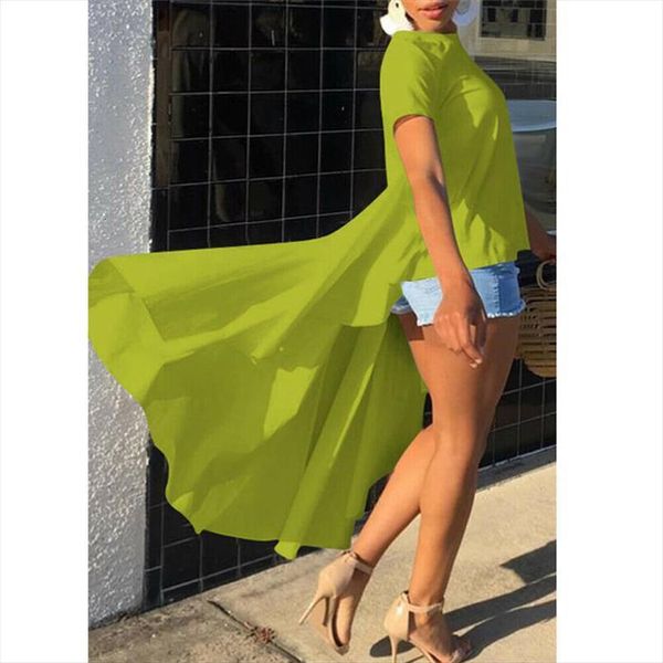 

summer fashion short sleeve irregular women shirts vogue swallow forked tail o neck blouses female, White