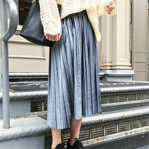

skirts 2021 fashion women long maxi pleated black pencil female winter autumn high waist midi metallic skirt velvet