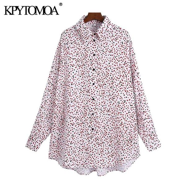 

women's blouses & shirts kpytomoa women 2021 fashion oversized heart print vintage long sleeve with covered buttons female chic, White
