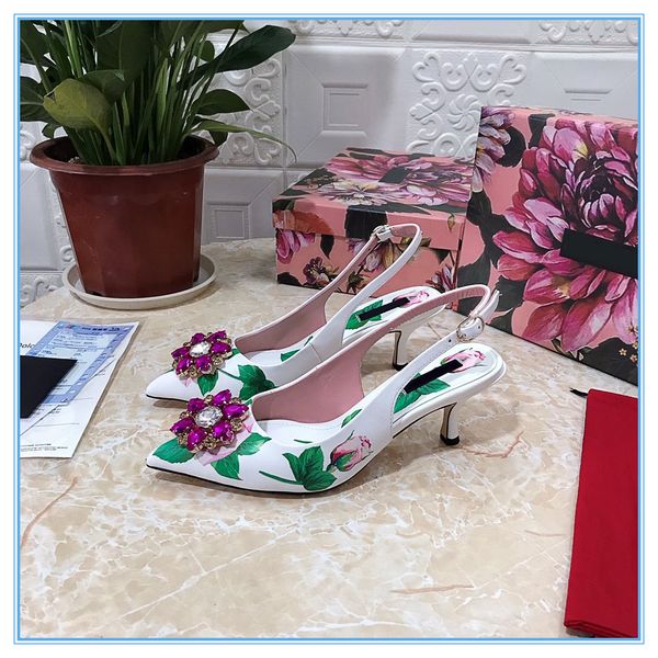 

designer women sandals 4 colors beautiful flower decoration box dust bag shoes wonderful print slide summer wide sandals with 6.5cm heels sl, Black