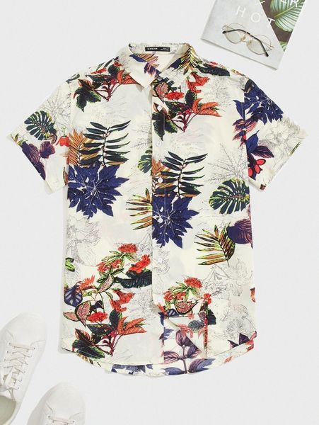 

men leaves print shirt l0ir#, White;black