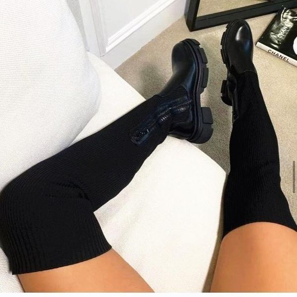 

boots 2021 women's black elastic spring and autumn socks comfortable over-the-knee
