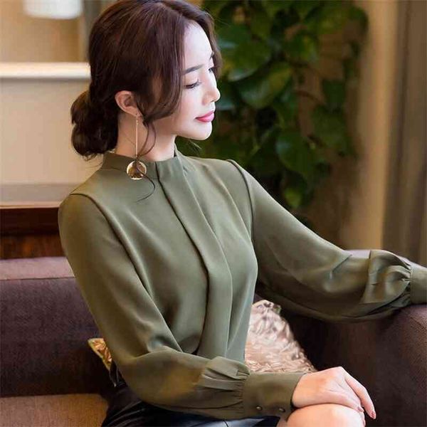 

autumn spring women fashion ladies long sleeve shirts casual chiffon blouse work wear office blusas femininas 210522, White