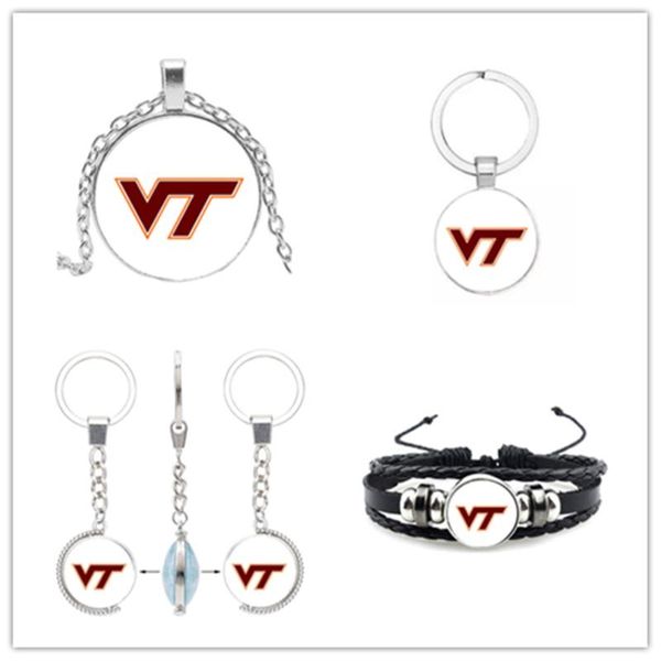 

charm bracelets university sport bracelet football virginia charms tech hokies keychains necklace jewelry for man woman fans, Golden;silver