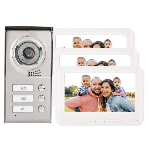 

doorbells 7inch color tft-lcd screen 4-wire video intercom doorbell door phone 3 apartments 100-240v cerradura electrica