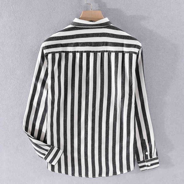 

2021 japanese style long sleeve striped cotton brand trend shirts for men stripe casual shirt mens comfortable chemise 76j7, White
