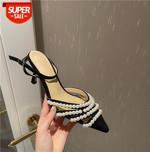 

zi ling european and american temperament pearl high-heeled stiletto sandals plus size women's shoes #x65w, Black