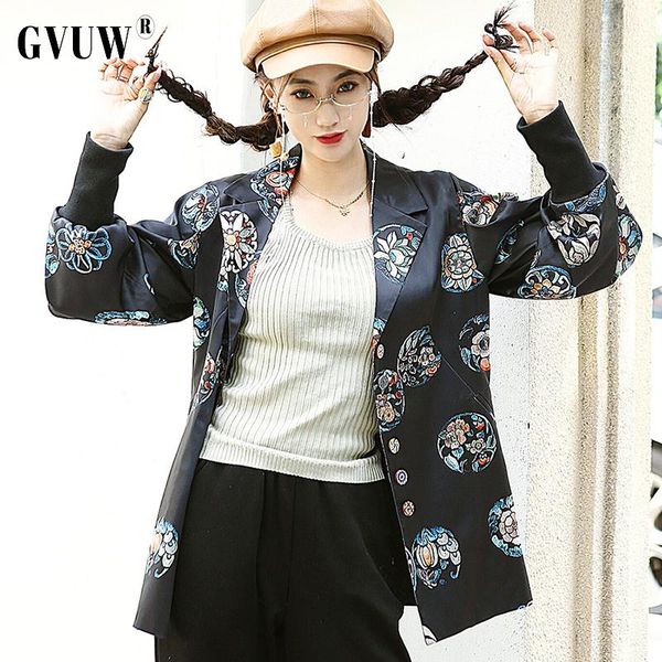 

women's jackets [gvuw] design versatile temperament printed suit coat long sleeve leisure fashion autumn 2021 kb1632, Black;brown