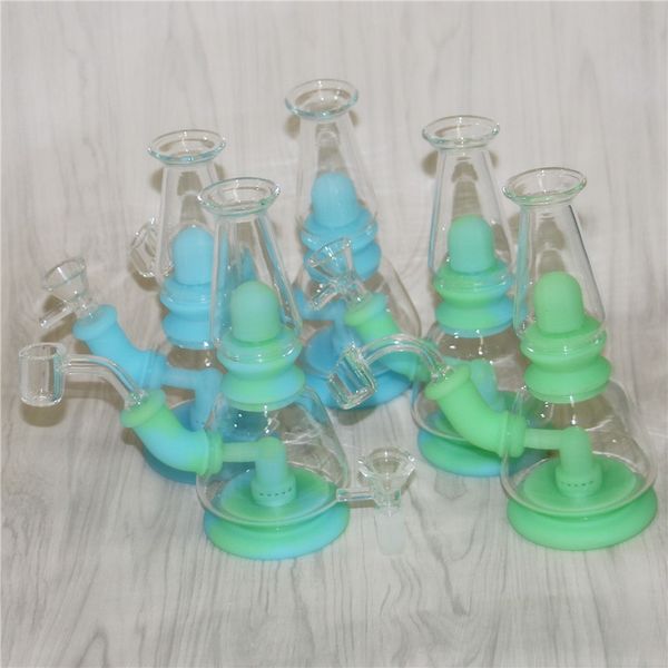 Glow in silicone scuro giaccone bong shisha olio tamponi con bangers quarzo da 4 mm che fuma pipa mini bong di vetro