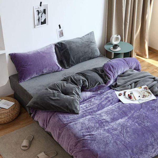 

bedding sets velvet three or four piece set thickened winter warm solid color double-sided flannel sheet fitted quilt cover