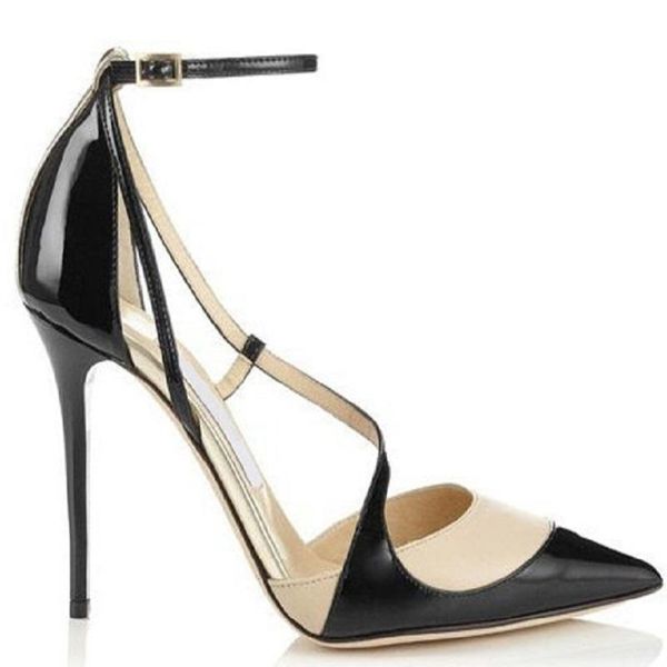 

dress shoes spring and summer pointed roman cross straps color matching stiletto sandals banquet large size custom women's, Black