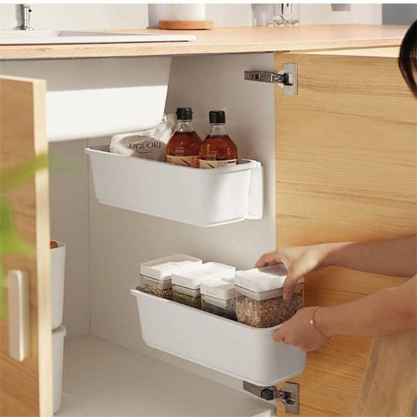 1/2 stücke Küche Unter Waschbecken Schublade Lagerung Boxen Wand-montiert Gewürz Rack Flaschen Halter Regal Schrank Schrank Box Cocina 211112