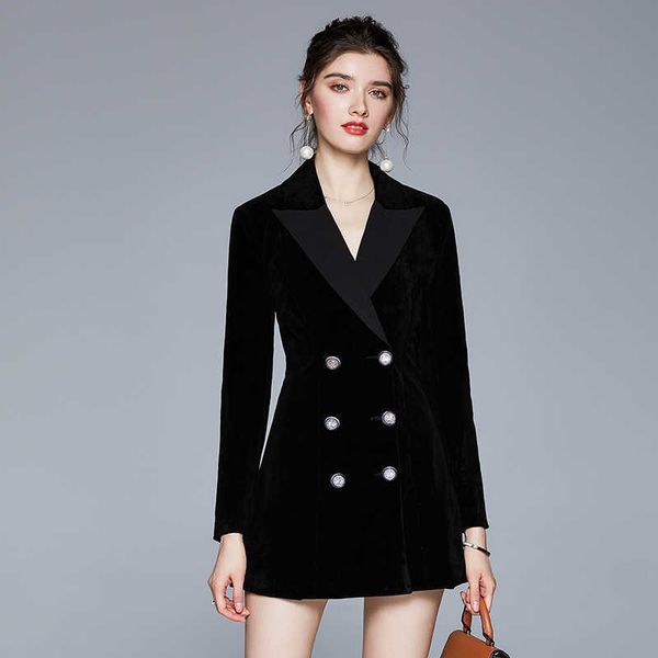 

fashion suits blazers versatile bla veet autumn and winter 2021 women's professional leisure medium length coat, White;black