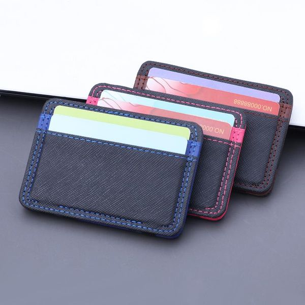 

card holders casual leather case mini id holder small purse for man slim men's wallet color matching bag, Brown;gray