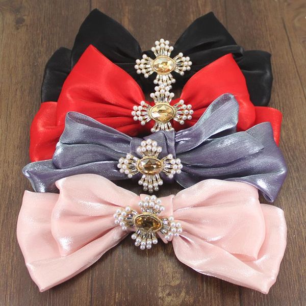 

hair clips & barrettes sparkly red pink hairpin bow royal champagne crystal pearl luxury barrette rhinestone stone for women jewelry, Golden;silver