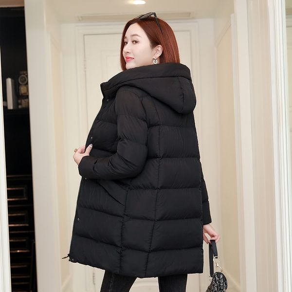 

women's down cotton padded jacket women's middle and long section 2021 new oversized winter fat, Black