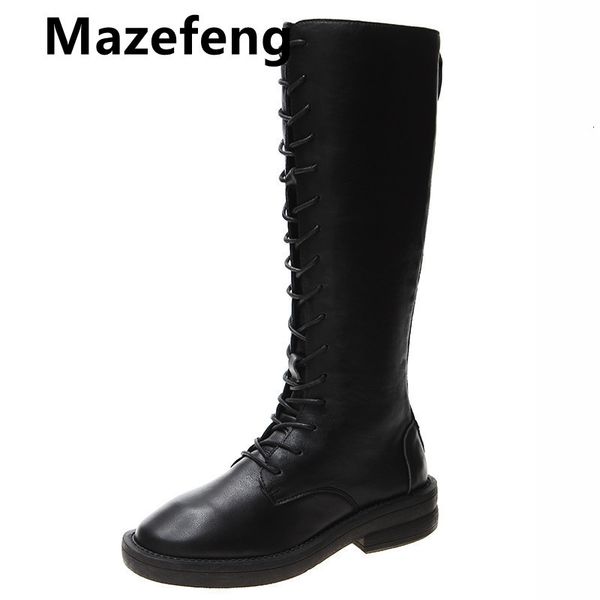 

boots goohojio chunky platform leather knee high women retro punk height increasing long woman lace up booties mujer 2021 qt83, Black