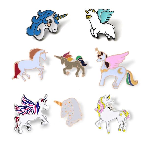 

unicorns badge cartoon pegasus unicorn alpaca compilation brooches button pins coat jackets pin girls kids jewelry surprise gift, Blue