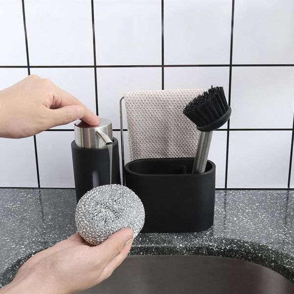 

storage bottles & jars fashion sink caddy cleaning kit kitchen with soap dispenser steel ball and brush for organizing