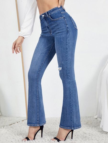 

ripped flare leg jeans w4ai#, Blue