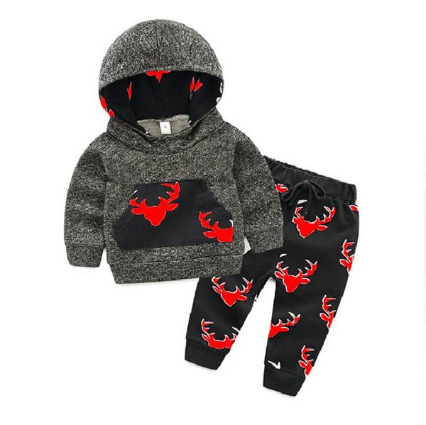 

baby clothing sets boy suit boys children christmas printed hoodie casual trouser cotton kids b9128, White