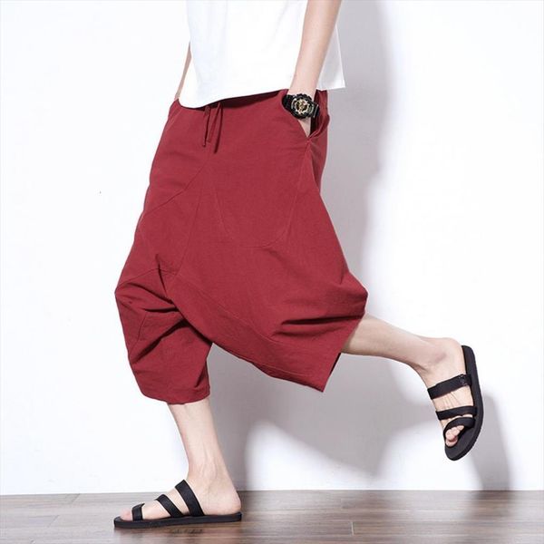 

casual capri drop crotch women pants solid color high waist baggy cropped trousers daily life summer clothing black xxxl
