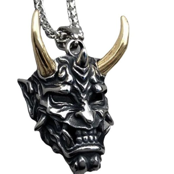 

chains 2021 fall style golden horn prajna necklace men's ghost mask pendant halloween gift for men initial charms wholesale, Silver
