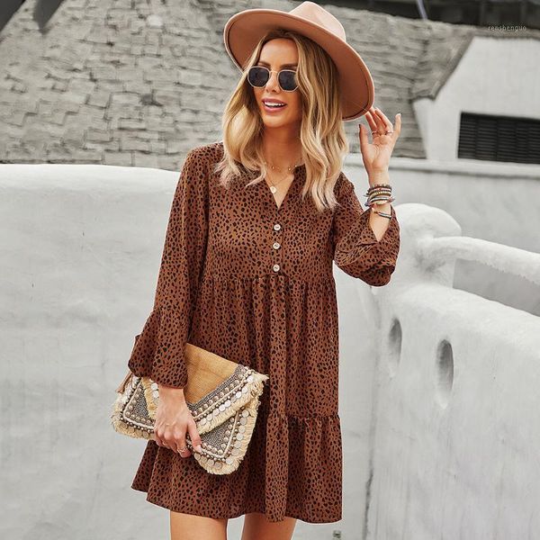 

casual dresses autumn and winter products 2021 temperament dress independent standing leopard print style, Black;gray