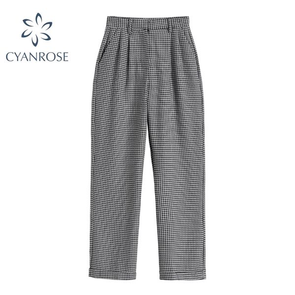 

vintage houndstooth women's harem pencil pants spring loose casual high waist suit office lady women long trousers 210430, Black;white