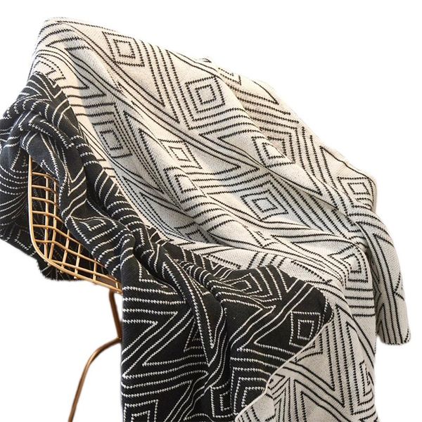 

blankets nordic knitted warm throw blanket black white double-sided jacquard sofa cover