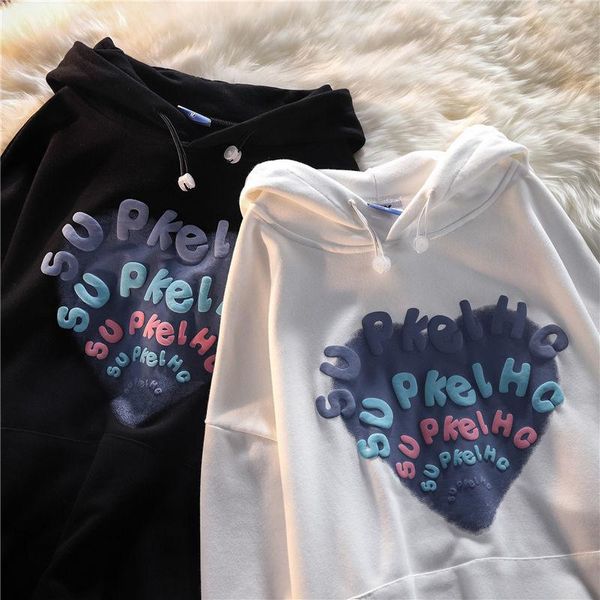 

men's hoodies & sweatshirts harajuku kawaii letter loves printvelvet 2021 women hip hop vintage streetwear hoodie y2k couples grunge sw, Black