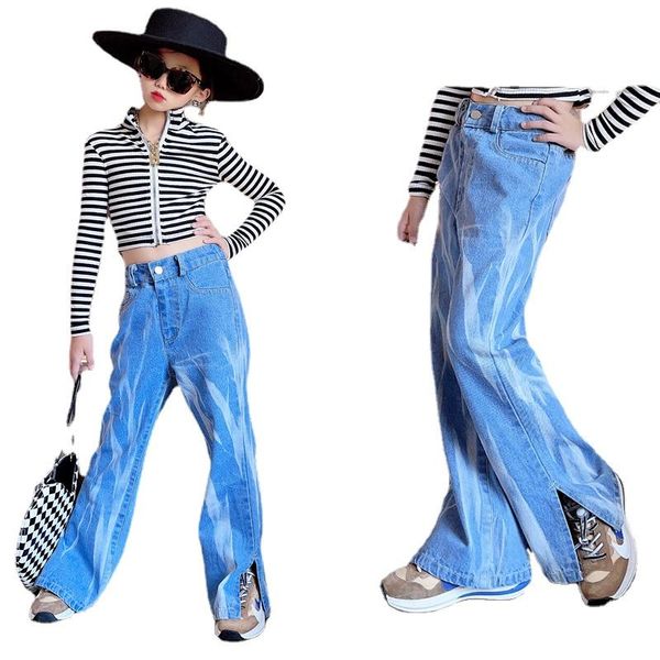 

trousers girls' split jeans loose casual 2021 autumn wide-leg pants western style, Blue