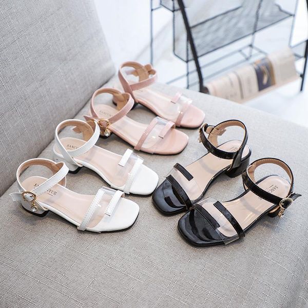 

cross-border korean style girl's sandals summer student casual line-styled transparent fashion, Black;red
