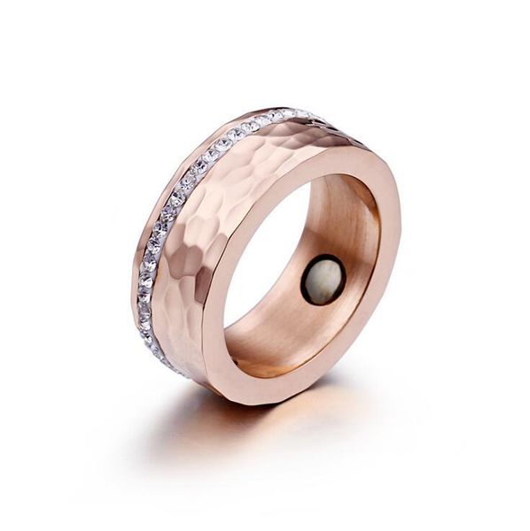 

wedding rings rose gold women ring hematite health full rhinestones elegant stainless steel bio energy magnet jewelry usa size mens, Slivery;golden